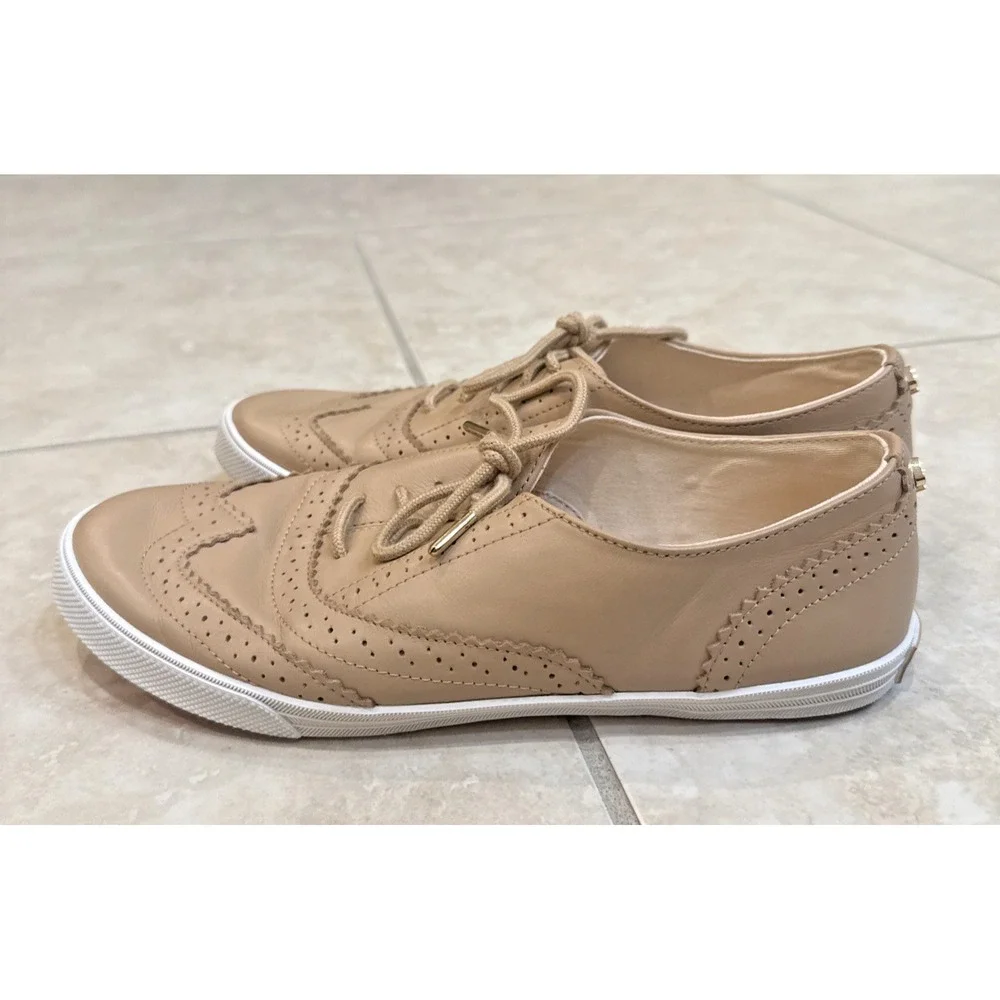 Kate Spade Leather Derby Oxford Lace Up Sz 9M Sneaker Shoe Tan Nude Comfort‎